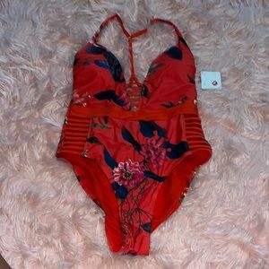 Hot Kiss NWT red floral swim